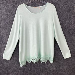 Soft Surroundings Tunic Top Sweater Women PL Crochet Hem Long Sleeve Mint Green